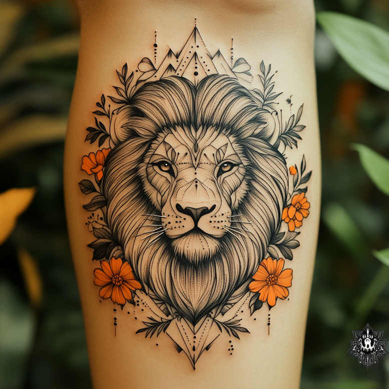 lion-in-shadow – tattoo design ideas free ai generated – realism-natural-tones – for-shoulder – Gallery: lions-inkby-ai