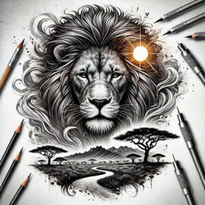 lion-symbol-of-royalty – tattoo design ideas free ai generated – neotraditional-enhanced-shading – for-triceps – Gallery: lions-inkby-ai