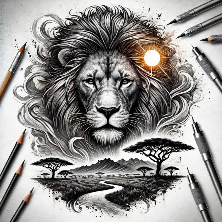 lion-symbol-of-royalty – tattoo design ideas free ai generated – neotraditional-enhanced-shading – for-triceps – Gallery: lions-inkby-ai