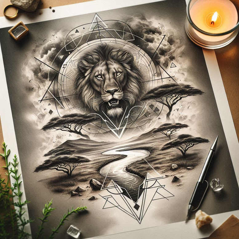 lion-symbol-of-royalty – tattoo design ideas free ai generated – realism-gradient-tones – for-forearm – Gallery: lions-inkby-ai