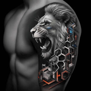lion-with-detail – tattoo design ideas free ai generated – surrealism-morphic – for-stomach – Gallery: lions-inkby-ai