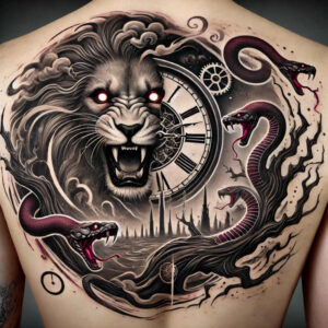 lion-with-ornament – tattoo design ideas free ai generated – realism-focal-blur – for-fingers – Gallery: lions-inkby-ai