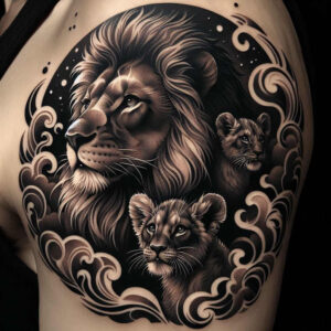 lion-with-paws – tattoo design ideas free ai generated – realism-realistic-structure – for-lower-arm – Gallery: lions-inkby-ai