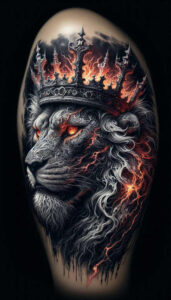 lion-with-tail – tattoo design ideas free ai generated – neotraditional-vivid-detail – for-sternum – Gallery: lions-inkby-ai