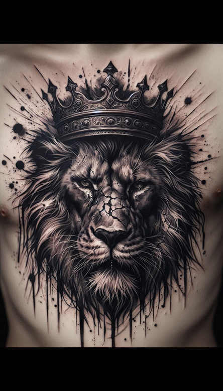 lion-with-tenderness – tattoo design ideas free ai generated – realism-lifelike – for-lower-leg – Gallery: lions-inkby-ai