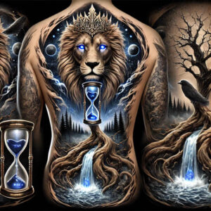 mystical-lion – tattoo design ideas free ai generated – neotraditional-enhanced-shading – for-stomach – Gallery: lions-inkby-ai