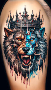 realistic-lion – tattoo design ideas free ai generated – neotraditional-layered-fill – for-sternum – Gallery: lions-inkby-ai