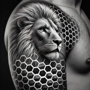 realistic-lion – tattoo design ideas free ai generated – neotraditional-strong-outlines – for-shoulder – Gallery: lions-inkby-ai