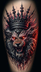 symbol-of-strength – tattoo design ideas free ai generated – surrealism-whimsical – for-calf – Gallery: lions-inkby-ai