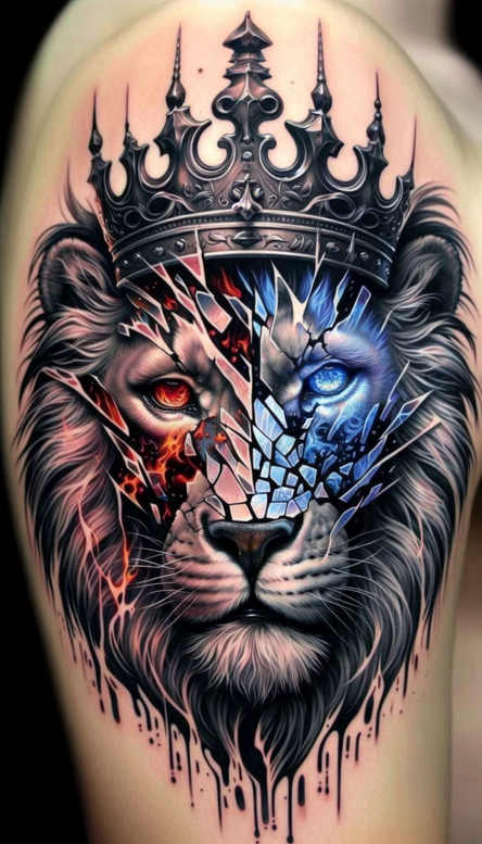 lions tattoo design ideas Realism soft highlights fierce expression meaning perseverance