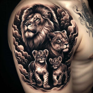 lions tattoo design ideas fine-line natural pose for lower chest