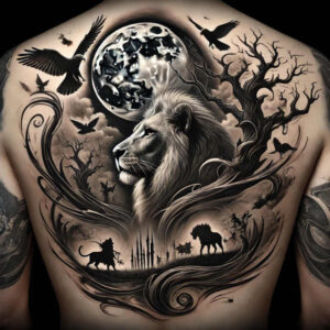 lions tattoo design ideas Realism dynamic shadows powerful shows resilience