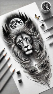 lions tattoo design ideas Surrealism unearthly protective for scapula