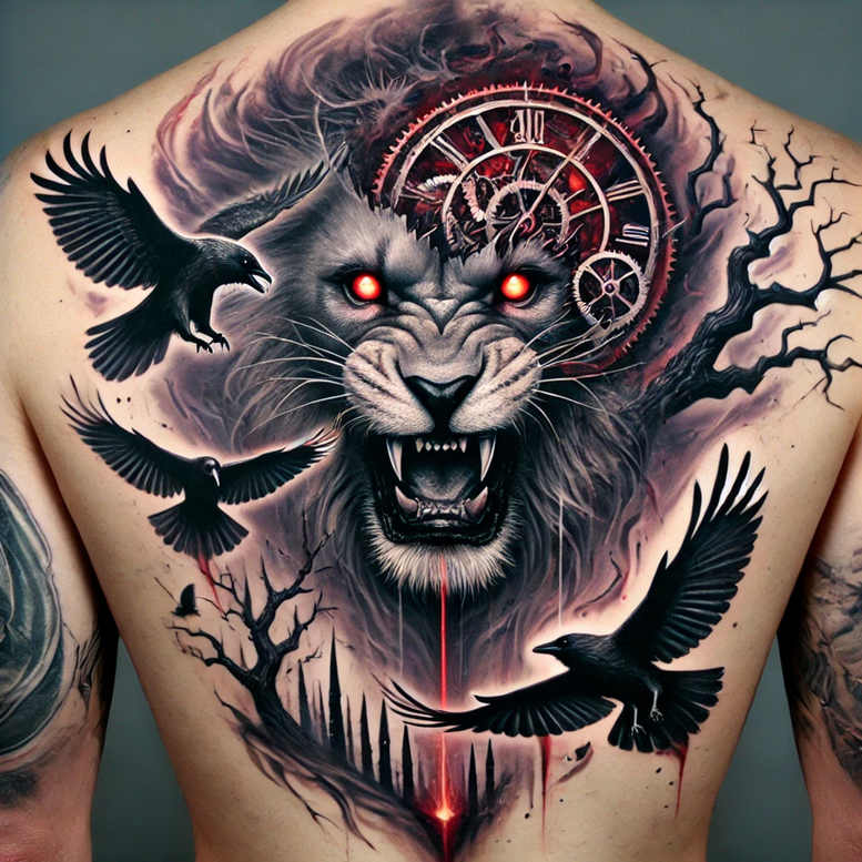 lions tattoo design ideas Surrealism morphic regal for upper back