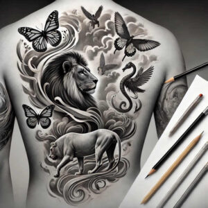 lions tattoo design ideas bold color blocks symbolic shows determination