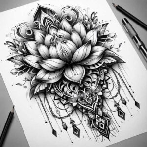 artistic-lotus – tattoo design ideas free ai generated – single-dot – for-collarbone – Gallery: lotuses-inkby-ai