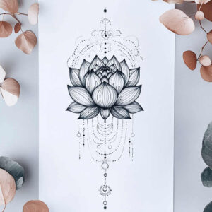artistic-lotus-pattern-for-men – tattoo design ideas free ai generated – concise – for-back – Gallery: lotuses-inkby-ai