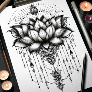 artistic-lotus-pattern-for-men – tattoo design ideas free ai generated – open-space – for-knee – Gallery: lotuses-inkby-ai