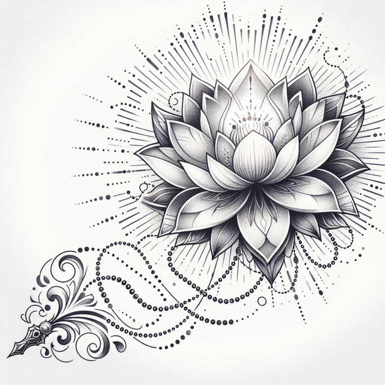 fine-line-lotus – tattoo design ideas free ai generated – iconic – for-chest – Gallery: lotuses-inkby-ai