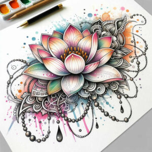 geometric-lotus – tattoo design ideas free ai generated – diminutive – for-thigh – Gallery: lotuses-inkby-ai