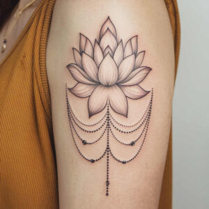 lotus-and-calm – tattoo design ideas free ai generated – subtle-shape – for-upper-arm – Gallery: lotuses-inkby-ai
