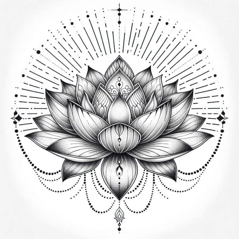 lotus-and-energy – tattoo design ideas free ai generated – pinprick – for-side-torso – Gallery: lotuses-inkby-ai