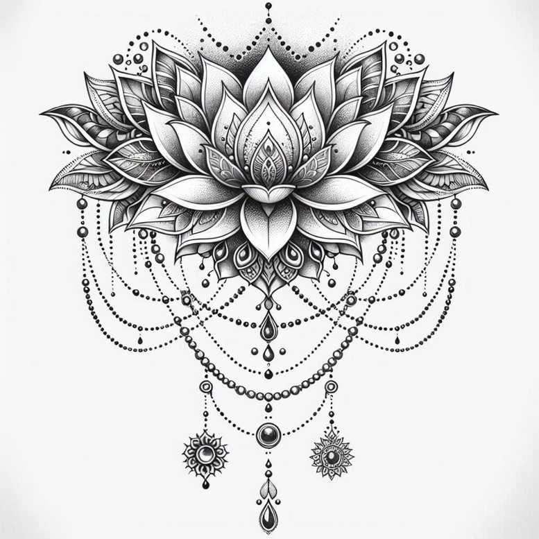 lotus-and-nature – tattoo design ideas free ai generated – refined-ink – for-back-shoulder – Gallery: lotuses-inkby-ai