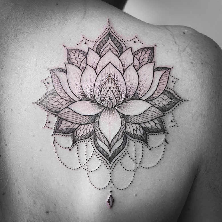 lotus-and-shadow – tattoo design ideas free ai generated – discreet – for-nape – Gallery: lotuses-inkby-ai