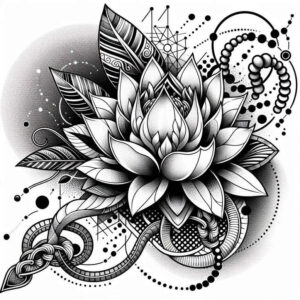 lotus-and-shadow – tattoo design ideas free ai generated – minimal-texture – for-outer-arm – Gallery: lotuses-inkby-ai