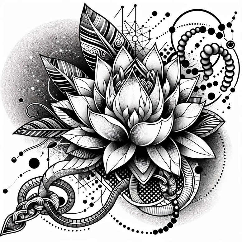 lotus-and-shadow – tattoo design ideas free ai generated – minimal-texture – for-outer-arm – Gallery: lotuses-inkby-ai