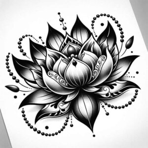 lotus-and-shadow – tattoo design ideas free ai generated – single-color – for-lower-chest – Gallery: lotuses-inkby-ai