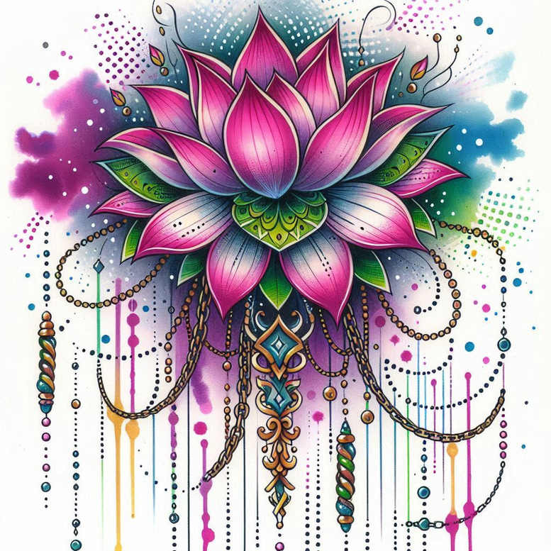 lotus-and-water – tattoo design ideas free ai generated – thin-script – for-upper-back – Gallery: lotuses-inkby-ai