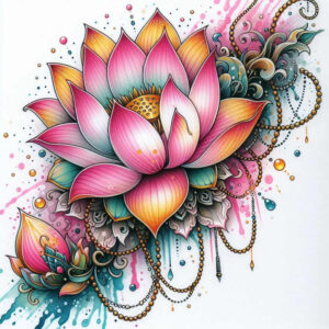 lotus-balance-symbol – tattoo design ideas free ai generated – plain-tattoo – for-temple – Gallery: lotuses-inkby-ai
