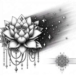 lotus-flower – tattoo design ideas free ai generated – thin-line – for-back-shoulder – Gallery: lotuses-inkby-ai