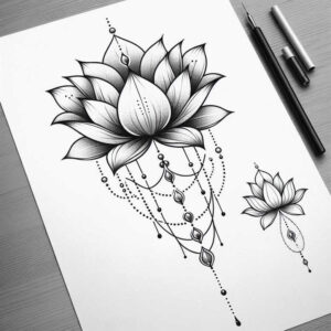lotus-flower – tattoo design ideas free ai generated – thin-script – for-fingers – Gallery: lotuses-inkby-ai