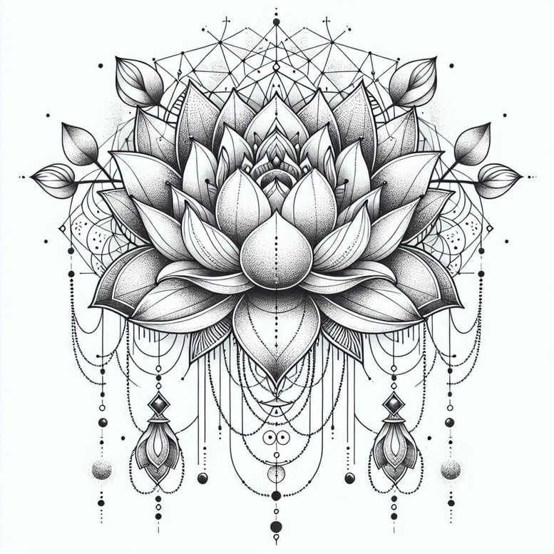 lotus-glow – tattoo design ideas free ai generated – empty-space – for-lower-thigh – Gallery: lotuses-inkby-ai