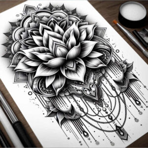 lotus-harmony-symbol – tattoo design ideas free ai generated – diminutive – for-lower-back – Gallery: lotuses-inkby-ai
