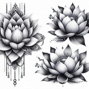 lotus-harmony-symbol – tattoo design ideas free ai generated – gentle-angle – for-collarbone – Gallery: lotuses-inkby-ai