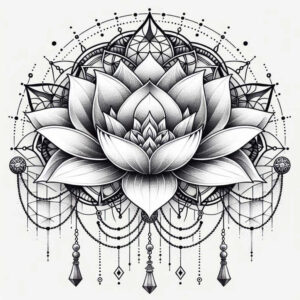 lotus-harmony-symbol – tattoo design ideas free ai generated – micro-tattoo – for-calf – Gallery: lotuses-inkby-ai
