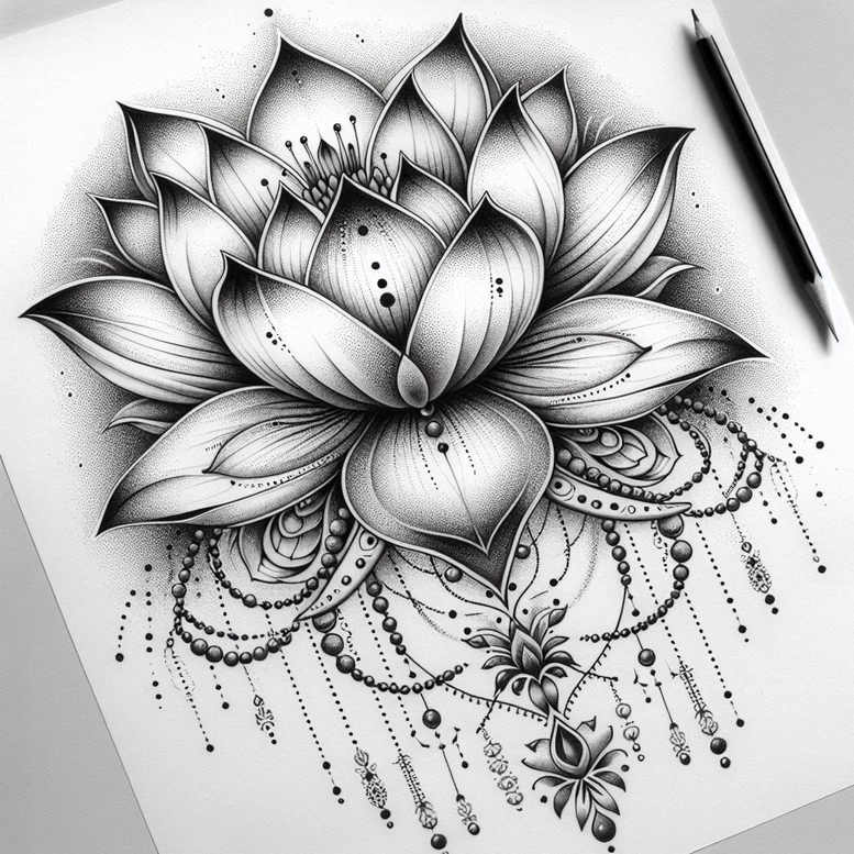lotus-in-motion – tattoo design ideas free ai generated – silent – for-chest – Gallery: lotuses-inkby-ai