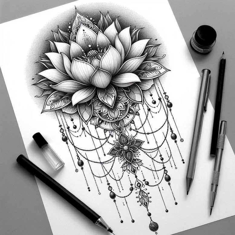 lotus-rebirth-symbol – tattoo design ideas free ai generated – modest – for-heel – Gallery: lotuses-inkby-ai