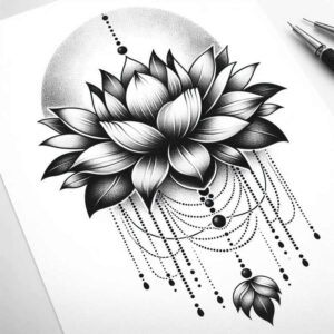 lotus-rebirth-symbol – tattoo design ideas free ai generated – symbolic – for-scapula – Gallery: lotuses-inkby-ai