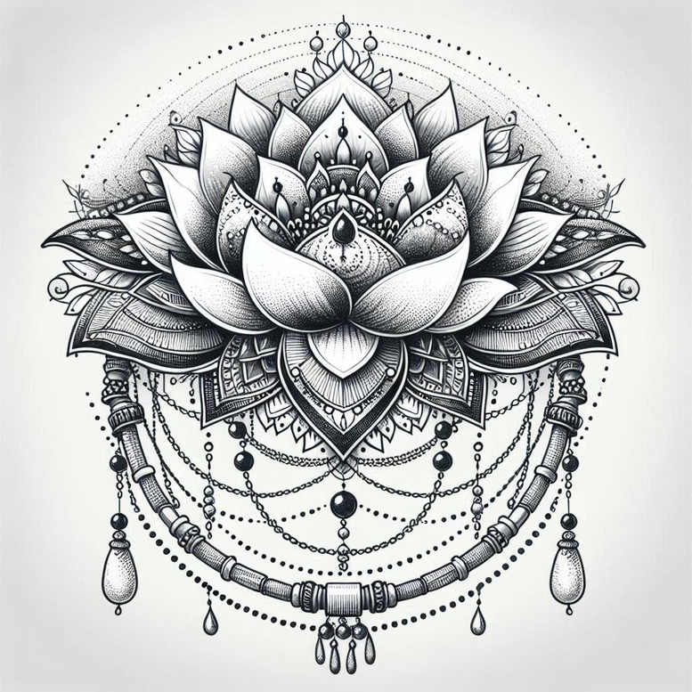 lotus-spirituality-symbol – tattoo design ideas free ai generated – minimalist-script – for-elbow – Gallery: lotuses-inkby-ai