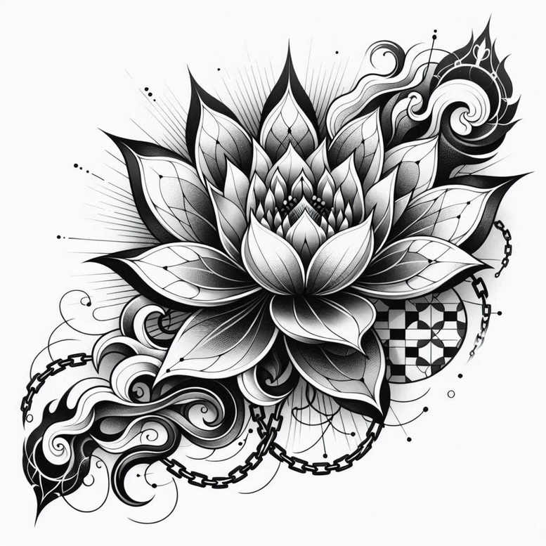 lotus-tattoo-design – tattoo design ideas free ai generated – symbolic – for-stomach – Gallery: lotuses-inkby-ai