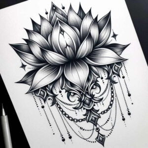 lotus-with-3d-effect – tattoo design ideas free ai generated – sparse – for-elbow – Gallery: lotuses-inkby-ai