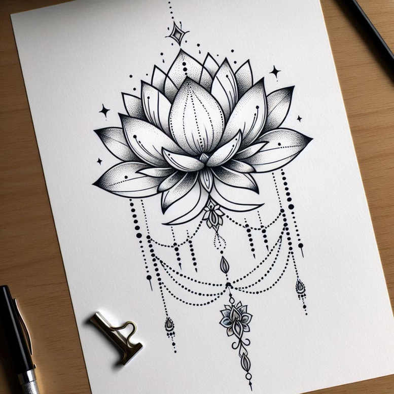 lotus-with-color – tattoo design ideas free ai generated – clean-lines – for-wrist – Gallery: lotuses-inkby-ai