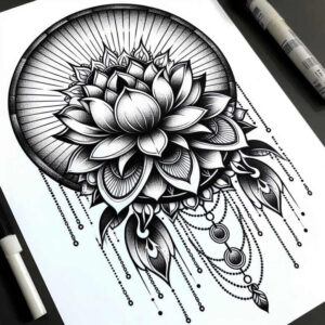 lotus-with-color – tattoo design ideas free ai generated – sparse – for-wrist-side – Gallery: lotuses-inkby-ai