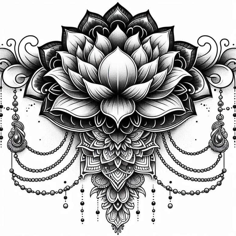 lotus-with-details – tattoo design ideas free ai generated – clean-shape – for-triceps – Gallery: lotuses-inkby-ai