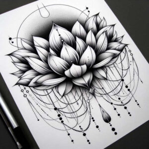lotus-with-details – tattoo design ideas free ai generated – single-line – for-side – Gallery: lotuses-inkby-ai