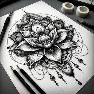 lotus-with-details – tattoo design ideas free ai generated – slender – for-chest – Gallery: lotuses-inkby-ai
